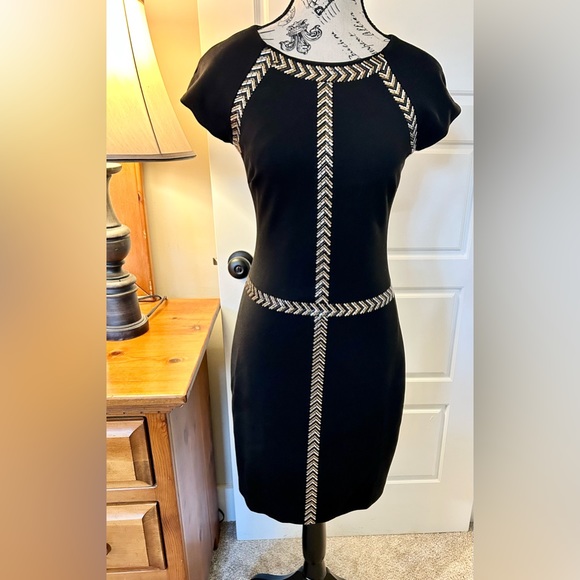 Cache Dresses & Skirts - CACHE’  Bodycon, Knee Length Dress with Medal Chevron Beading throughout. Size S